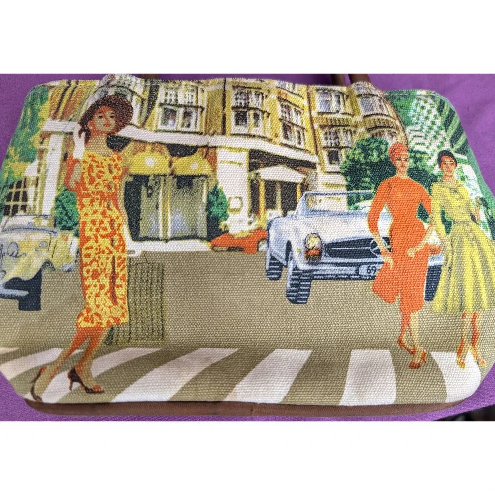VTG Nostalgic Hand Bag Purse Beaded Italian Street Scene Retro